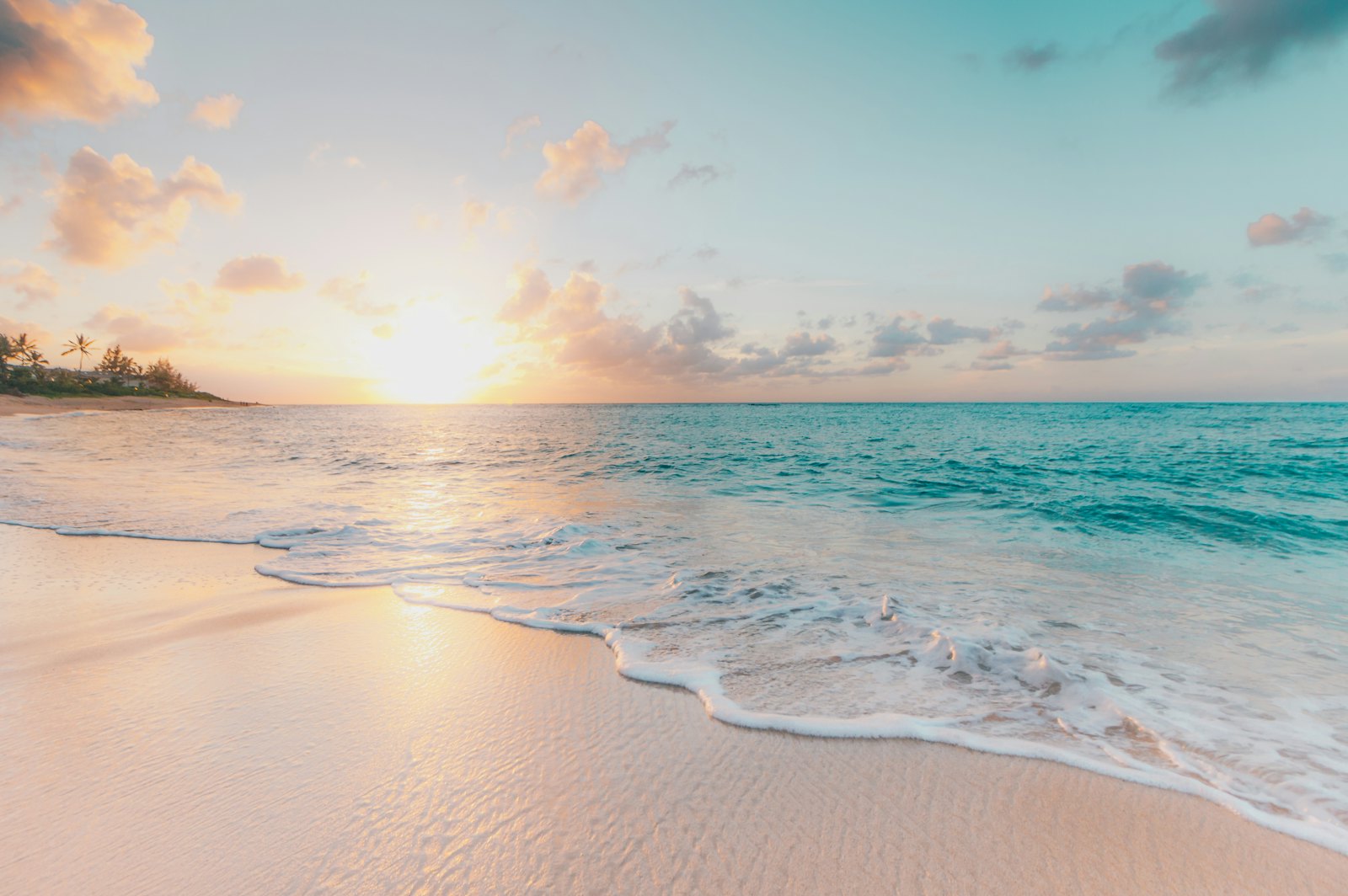Calm beach at sunset
